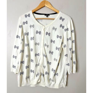 Talbots Cardigan Button Sweater Bow Novelty Print Ivory Size 2X Petite Preppy